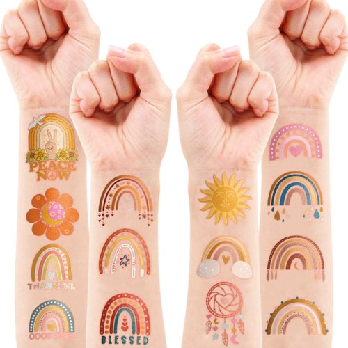 Boho Rainbow Temporary Tattoos Birthday Party Supplies Decorations 96 PCS Tattoos Stickers Bohemian Cute Party Favors Kids Boys Girls Gifts Ideas Classroom School Prizes Themed