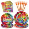 96 Pcs 60's Hippie Plates and Napkins 350 GSM Groovy Party Decorations Disposable Tableware Set Peace Love Tie Dye Birthday Party Decorations for 60s 70s Carnival Baby Shower Party Supplies Serves 24
