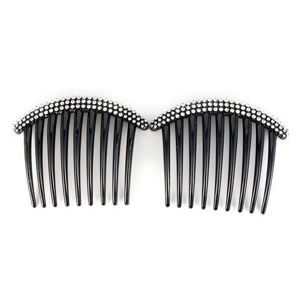 2 Black Big Huge Hair Comb set pack Silver plastic teeth side clip 4 inches wide