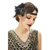 BABEYOND 1920s Flapper Headpiece 20s Gatsby Black Feather Headband Roaring 20s Hair Accessories with Crystal Beads (Black Gold)
