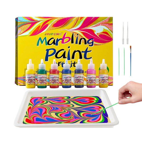 JIUDENG Water Marbling Paint Kit for Kids,Arts and Crafts Gifts for Girls & Boys,7 Colors Marble Painting Art Set DIY,Magic Toys for Birthday School Party Idea Ages 6 7 8 9 10 11 12 Year Old