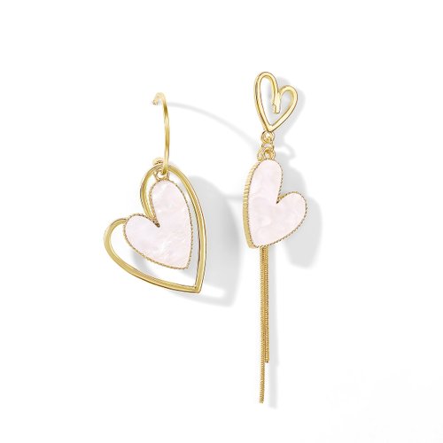 PopTopping Asymetrical Heart Drop Earrings White Heart Dangle Earrings Love Heart Earrings For Women Valentine's Day Mother's Day Gift (White)