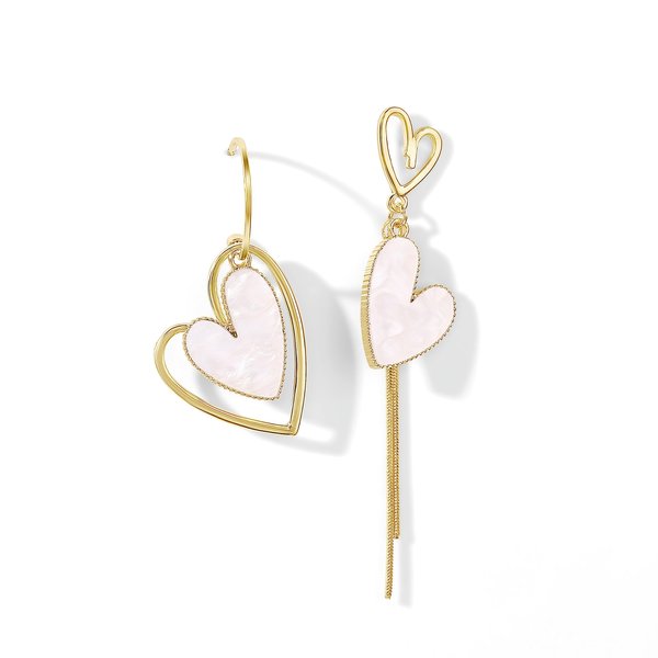 PopTopping Asymetrical Heart Drop Earrings White Heart Dangle Earrings Love Heart Earrings For Women Valentine's Day Mother's Day Gift (White)
