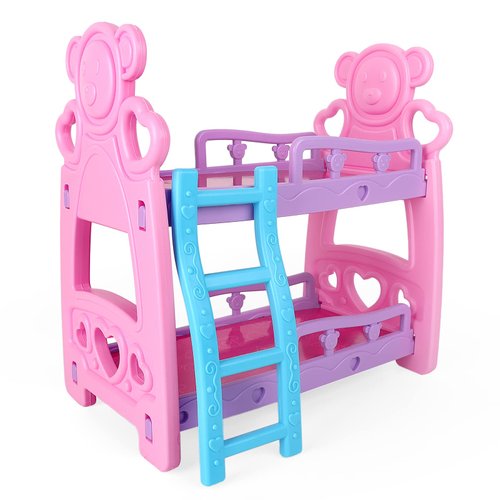 deAO Baby Doll Crib, 14 Inch Pink Bunk Bed Dollhouse Furniture Baby Dolls Accessories Birthday Christmas Toys Gifts for Girls Toddlers Kids