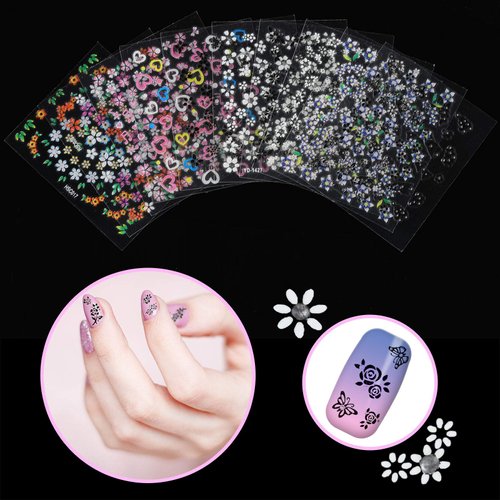 5000 Pieces Flower Nail Stickers 100 Sheets 3D Self-Adhesive Nail Floral Stickers Multi-Design Flower Nail Decals Multicolor Flower Manicure Stickers with Tweezer (Classic-Chic Floral Series)