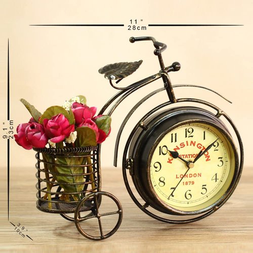 NEOTEND Desk Clock Vintage Table Clock Desktop Farmhouse Tabletop Metal Clock for Office Bedroom Silent Quartz Decor Double Sided