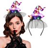 Outyua Light up Halloween Headband Led Witch Hat Headbands Purple Witch Hats Witches Hats for Women