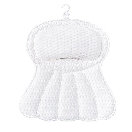 Bath Pillow,Ergonomic Luxury Bathtub Pillows for Neck and Back Support Relaxing Headrest Cushion with Comfort 4D Air Mesh&6 Strong Suction Cups for Spa