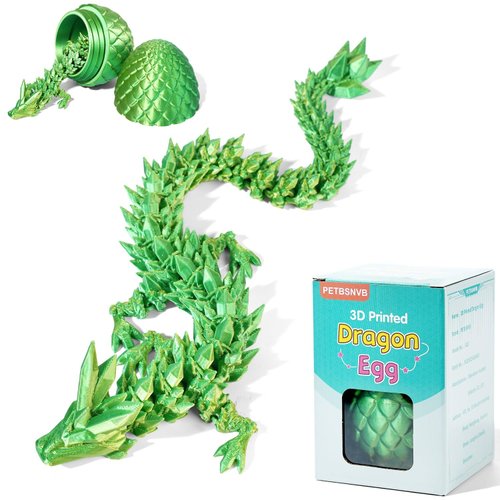 PETBSNVB 12" 3D Printed Dragon in Easter Eggs, Easter Basket Stuffers, Crystal Dragon Surprise in Eggs, Articulated Dragon, Dragon Fidget Toy, Home Office Decor Executive Desk Toy (Laser Green)