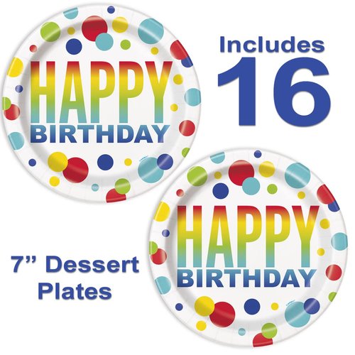Lobyn Value Packs 32 Piece Rainbow Spots Themed Birthday Party Paper Plates And Napkins Dessert Or Cake Size 7 Inch Disposable Plates