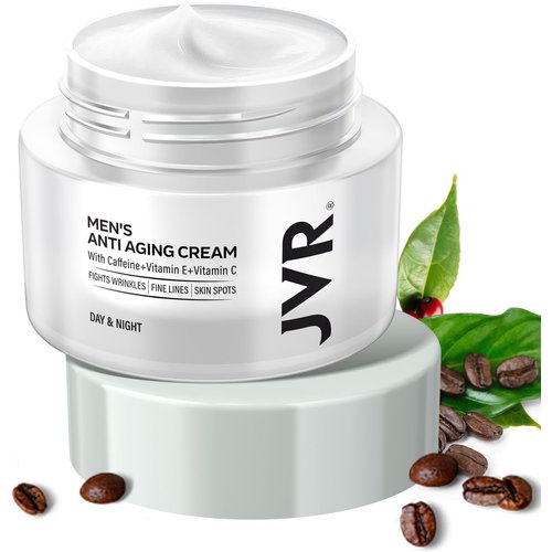 JVR Mens Face Moisturizer, Anti Aging Moisturizing Cream, Lightweight Face Moisturizer For Men Anti Wrinkle Mens Face Lotion Day & Night with Caffeine, Niacinamide, Mens Facial Skin Care 1.7 oz