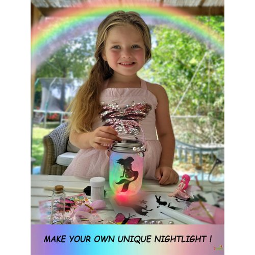 Make Your Own Mermaid Toy Night Light Lantern Jar Arts & Crafts For Girls, DIY Mermaid Gifts For Girls Ages 4 5 6-8 8-10 8-12 & Teens. Best Little Mermaid Craft Kit Projects & Kids Birthday Present