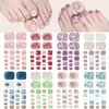 8 Sheets Toe Nail Stickers Diamond Charm Full Nail Wraps Glitter Toenail Nail Polish Strips Marble Decals Colorful Sparkly Rhinestones Toe Nail Wraps Toes Nails with 8pcs Nail file for Women Manicure