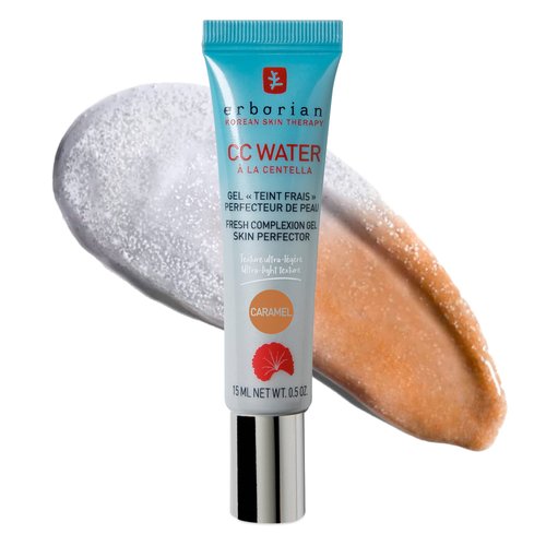 Erborian CC Water with Hyaluronic Acid, Caramel - Ultra-Light Aqua Gel Color Corrector with Centella Asiatica & Hyaluronic Acid - Plump, Soft & Hydrated Skin - Korean Skincare Skin Perfector – 0.5 Oz