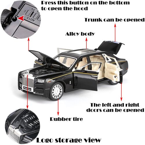 Toy Cars Rolls-Royce Phantom Model Black Alloy Collectibles Diecast Vehicles with Sound and Light
