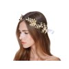 OUMOU The White Ribbon at the 2 Ends for Tying a Bow Hair Accessory Roman Goddess Leaf Branch Dainty Pearls Bridal Headpiece Head Dress Boho Alice Band with Crystal (Rose Gold, 16")