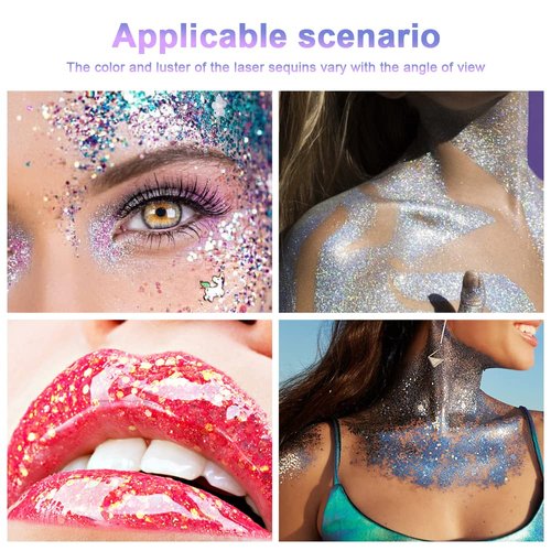 AOOWU Body Glitter Gel, Holographic Mermaid Sequins Glitter Chunky Cosmetic Glitter Face and Body Gel, Sparkling Festival Party Lotion Glitter for Face Body Eye Hair Nail Makeup and DIY Art