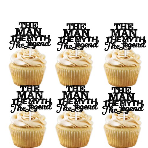 18pcs Black Glitter The Man The Myth The Legend Dessert Cupcake for Daddy Father's Day Theme Decor Supplies Man Male Happy Birthday Family Party Decorations