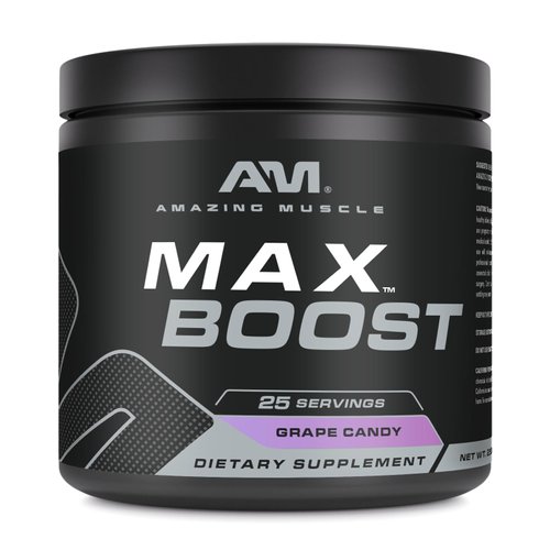 Amazing Muscle Max Boost | 25 Servings | Intense Pre-Workout Supplement for Men & Women | Contains Creatine Monohydrate, Caffeine, Beta-Alanine, Betaine (25 Servings, Grape Candy)