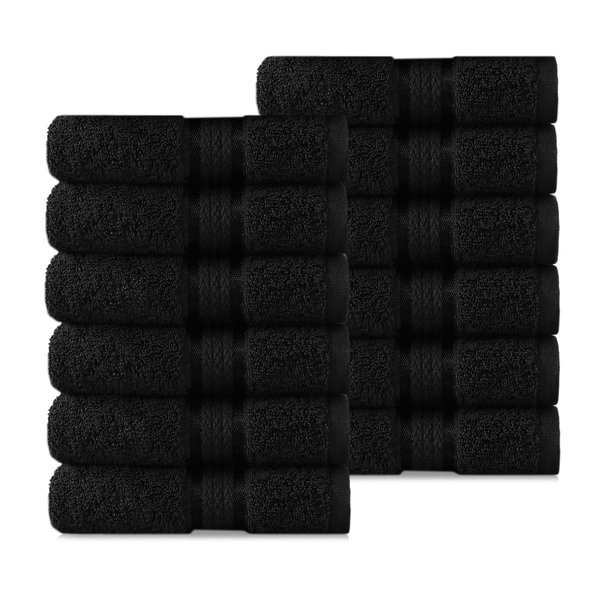 COTTON CRAFT Ultra Soft 12 Pack Wash & Face Cloths 12x12 - Highly Absorbent Bathroom Shower Kitchen Utility Towels - Use Everyday - Easy Care Machine Wash - Premium Ringspun Cotton 580 GSM - Black