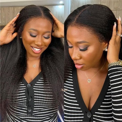 Nadula Yaki Straight Bye Bye Knots Glueless Wig Kinky Edge Hairline 7x5 Pre Cut Lace Front Wigs Human Hair Pre Plucked Pre Bleached 3S Ready to Go Pre Everything Glueless Wig 150% Density 14inch