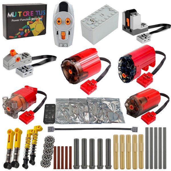 Mutcretus 44PCS Power Function Motor Set, New Lighting Groups by Remote Control&Battery Pack Motors Kit for Lego Technic Sets, Electric Functions Rack Gears for Kid&Adult, Red Furious Upgraded