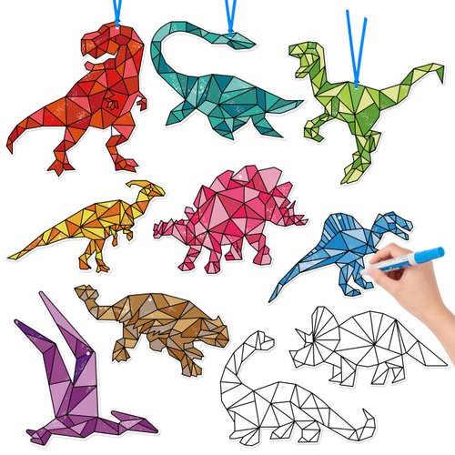 BeYumi Coloring Dinosaur Craft Kit - 83Pcs Color Your Own Dinosaur Kit for Kids DIY Coloring Craft Kit Coloring Dinosaur Geometric Ornament Decor School Classroom Dinosaur Theme Party Activity Craft