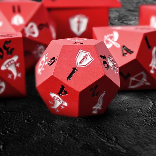 Banloga DND Dice Set,7PCS Metal Dice Set for Dungeons and Dragons,Class Icons Dice,Role Playing Board Games Accessories (Red)