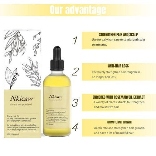 NKICAW Natural and Veganic Organic Rosemary Oil for Hair Growth, Nourishing Hair Oil for Unisex Dry Damaged Hair (1pcs)
