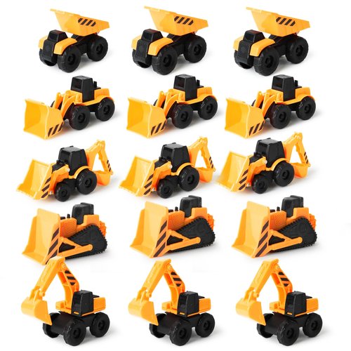 Boley 15-Pack Mini Construction Vehicle Set - Toy Trucks for Toddlers - Durable Construction Toy Vehicles for Boys and Girls - Perfect for Imaginative Play and Learning