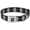 Buckle-Down Seatbelt Buckle Dog Collar - Skull Candy Black/Gray/White - 1.5" Wide - Fits 16-23" Neck - Medium