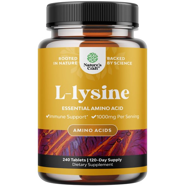 L Lysine 1000mg per serving Nutritional Supplements - L-lysine Essential Amino Acids for Eye Health Lip Care Bone Support Immune System Support Muscle Growth and Vegetarian Collagen - 240 Tablets