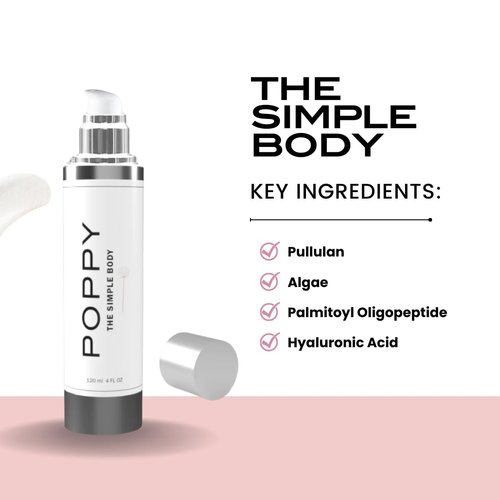 Poppy Simple Body Anti-Aging Serum - Women Hydrating Body & Neck Serum with Vitamin C, Hyaluronic Acid, & Algae Extract - Made from Anti Wrinkle That Reduces Acne & Brightens SKin - 4 Fl Oz Serum