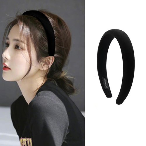 ZYALTFDC Black Wide Headbands - Thick Padded Satin Hairbands for Women, Girls' Hair Accessories & Birthday Gifts