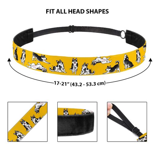 WIRESTER Set of 3 Elastic Fashion Headbands, Adjustable Hair Bands, Cute Non-Slip Hair Accessories for Women Girls - English Bulldog, German Shepherd Dog, Siberian Husky Funny Playful Postures