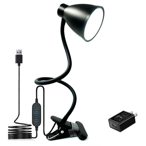 BOHON Desk Lamp 3 Color Modes 10 Brightness Dimmer Reading Light 10W 38 LED Clamp Lamp with Auto Off Timer 360° Flexible Gooseneck Clip on Light for Bed Bedside, AC Adapter Include
