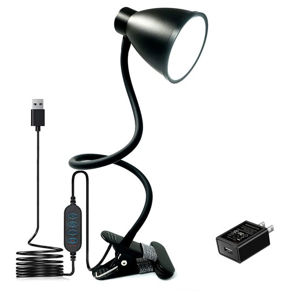 BOHON Desk Lamp 3 Color Modes 10 Brightness Dimmer Reading Light 10W 38 LED Clamp Lamp with Auto Off Timer 360° Flexible Gooseneck Clip on Light for Bed Bedside, AC Adapter Include
