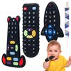 Wiwaplex Baby Teething Toys, Food Grade Silicone Teether for Babies 3 6 12 18 Months, 3-Pack TV Remote Shape Toddlers Chew Toys (Black)