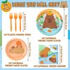 G1ngtar 96Pcs Capybara Party Plates Supplies - Cute Cartoon Capybara Party Tableware Decorations Animal Orange Disposable Paper Plates Napkins Forks for Kids Birthday Baby Shower, Serves 24 Guests