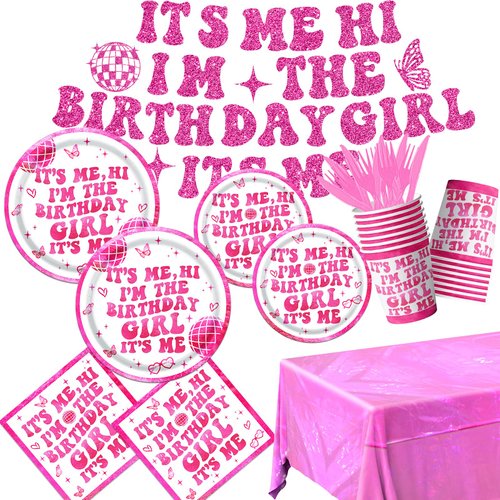 Pink Its Me Hi Im The Birthday Girl Its Me Tableware, 142 Pcs Music Birthday Decorations includes Its Me Hi Im The Birthday Girl Its Me Banner Music Plates and Napkins for Birthday Party Decorations