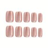 24Pcs Cat Eye Press on Nails Nude Color Fake Nails Short Square Fake Nails with Glitter Designs Gradient Acrylic Nails Full Cover Glossy Stick on Nails for Women and Girls