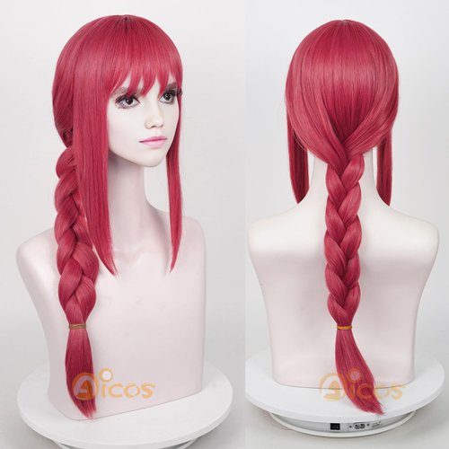 Aicos Anime Long Pink Red Cosplay Braids Wigs for Women Long Wigs Cosplay + Free Cap