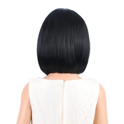 Ufindcos Black Wig for Kids Short Black Wig with Red Air Bangs Black Wig for Girls Black Red Straight Bob Synthetic Hair Wig with Wig Cap