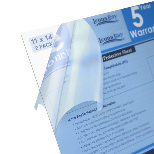 Icona Bay PET Plexiglass, Thin & Flexible Plastic Sheets (11x14 x 0.03 inch, Clear, 2 Pack), Easy to Cut for DIY Art Projects, Picture Frame Replacement Glass, PET Sheeting is Pliable Unlike Acrylic
