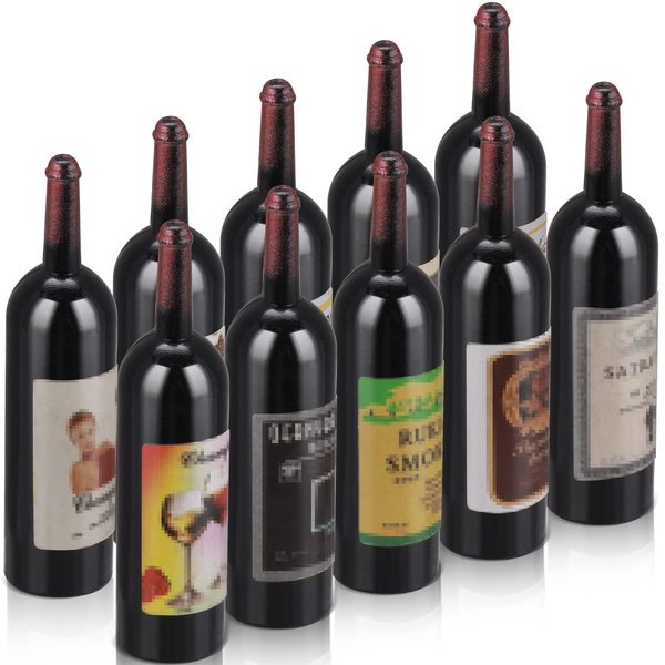 TIESOME Dollhouse Wine Bottles, 10Pcs 1:6 Scale Mini Red Wine Bottles Miniature Drink Bottles Wine Model Decoration Kitchen Accessories for Dollhouse Decors