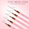 5Pcs Nail Art Liner Brushes,Liner Brush for Nails,Nail Art Brush for Long Lines,Thin Details,Fine Drawing,Liner Brush UV Gel Polish Painting Nail Design Sizes 7/9/11/15/25mm (Pink)