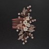 Jumwrit Rose Gold Bridal Hair Comb Wedding Rhinestone Hair Comb Handmade White Flower Hair Comb Headpiece Bride Hair Accessories for Wedding Women Bridesmaid（Rose Gold）