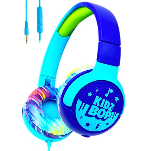 Move2Play Kidz Bop Wired Headphones for Kids | Microphone | 3.5mm Plug | Volume Limiting 85dB/94dB | Soft Pads | Adjustable | School Use | Gift 3 4 5 6 7 8+ Year Old Girls Boys Toddlers