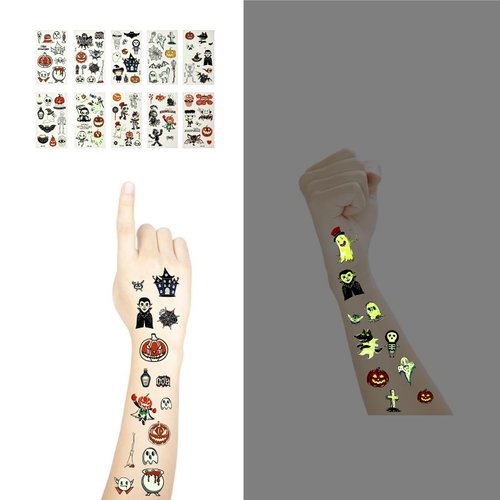 Luminous Temporary Tattoo Kit Fake Tattoos Glow In The Dark Tattoos Halloween Party Supplies for Boys and Girls (Halloween)