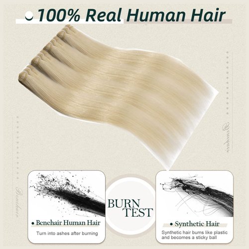 Benehair Human Hair Bundles 12 Inch Straight Bundles Human Hair 1 Bundle Brazilian Hair Bundles Platinum Blonde 100% Unprocessed Virgin Long Remy Weave Hair Extensions #60 100g